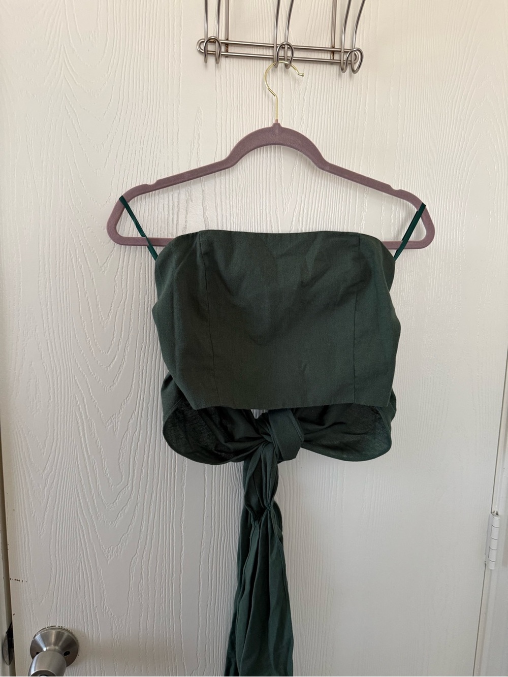 Commense Deep Green Strapless Crop Top with Tie-Back